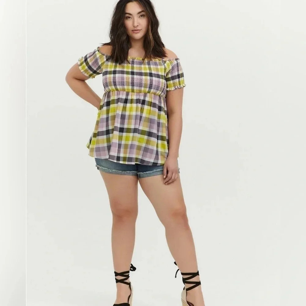 Torrid Peplum Gauze Smocked Off-Shoulder Top